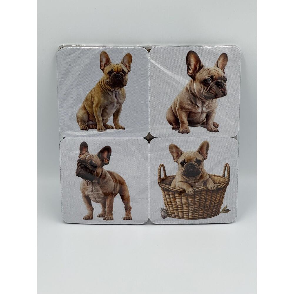 4 Piece Set French Bulldog Dog Neoprene Coasters